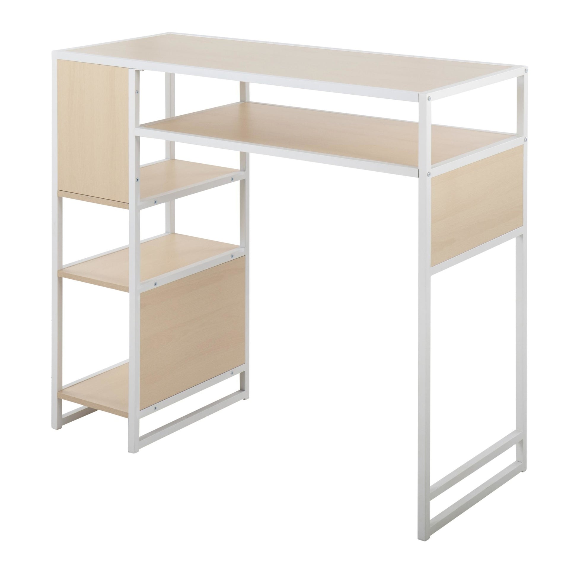 Display Farmhouse Bar Height Table with Storage Space in White Metal and Natural Wood By LumiSource | Bar Tables | Modishstore - 5