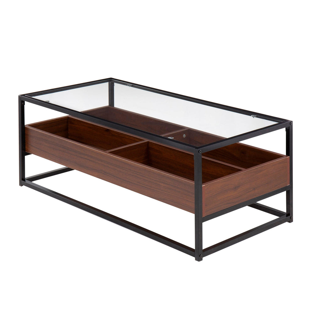 Display Contemporary Coffee Table in Black Metal, Walnut Wood, and Clear Glass By LumiSource | Coffee Tables | Modishstore - 5