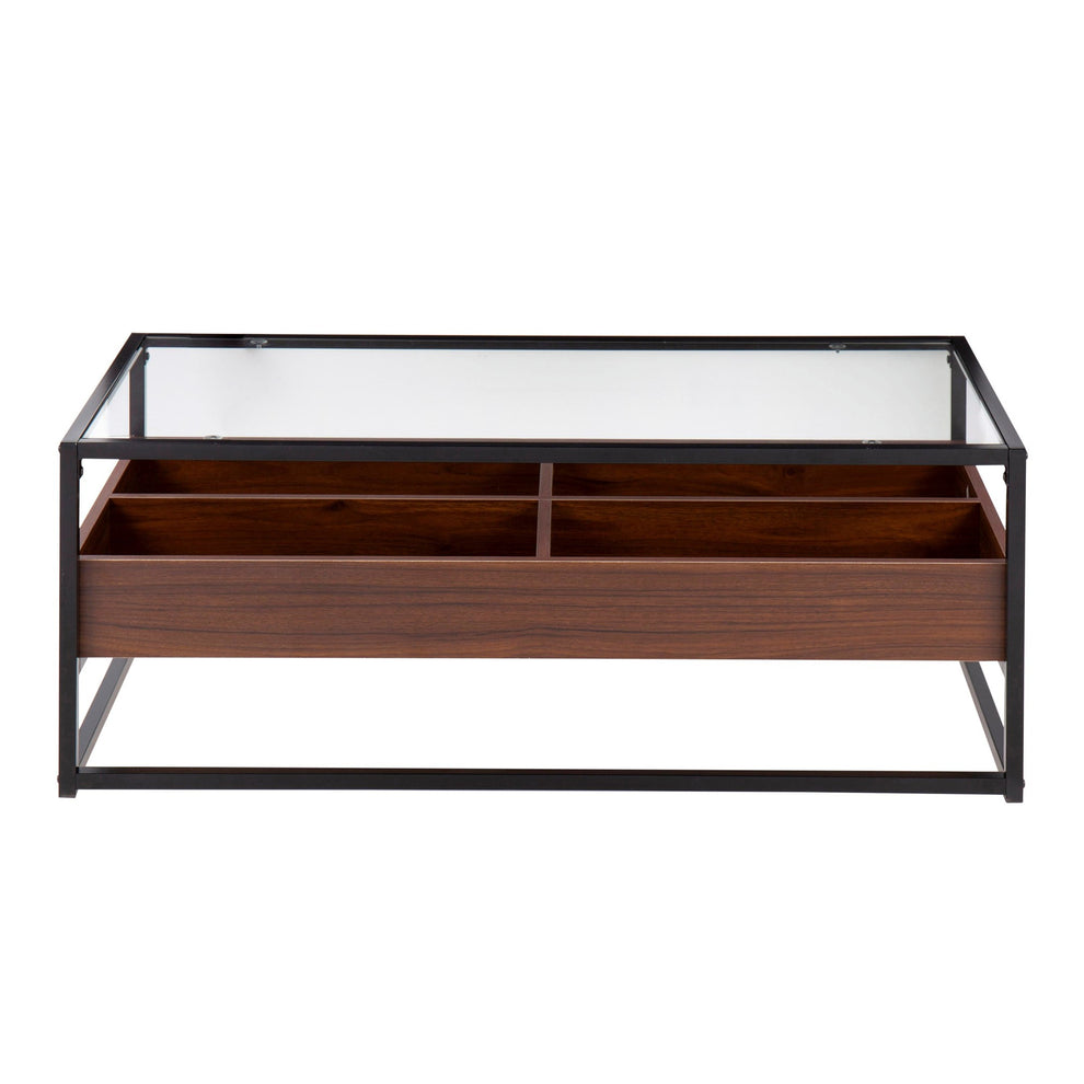Display Contemporary Coffee Table in Black Metal, Walnut Wood, and Clear Glass By LumiSource | Coffee Tables | Modishstore - 6