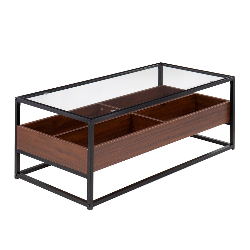 Display Contemporary Coffee Table in Black Metal, Walnut Wood, and Clear Glass By LumiSource | Coffee Tables | Modishstore
