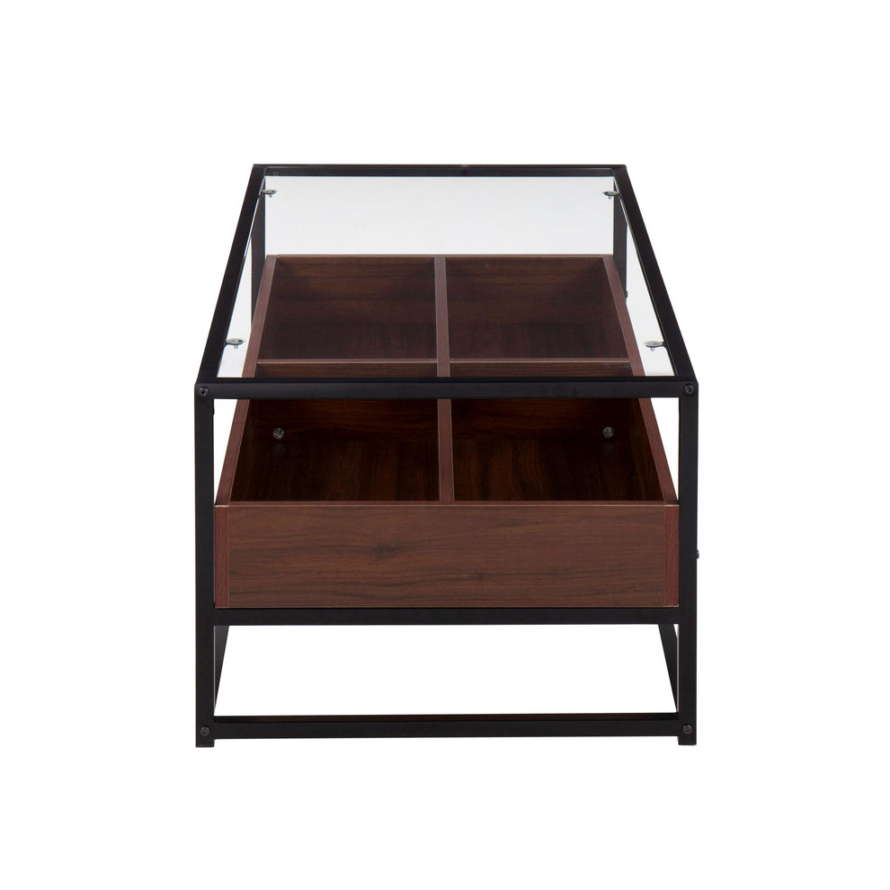 Display Contemporary Coffee Table in Black Metal, Walnut Wood, and Clear Glass By LumiSource | Coffee Tables | Modishstore - 4