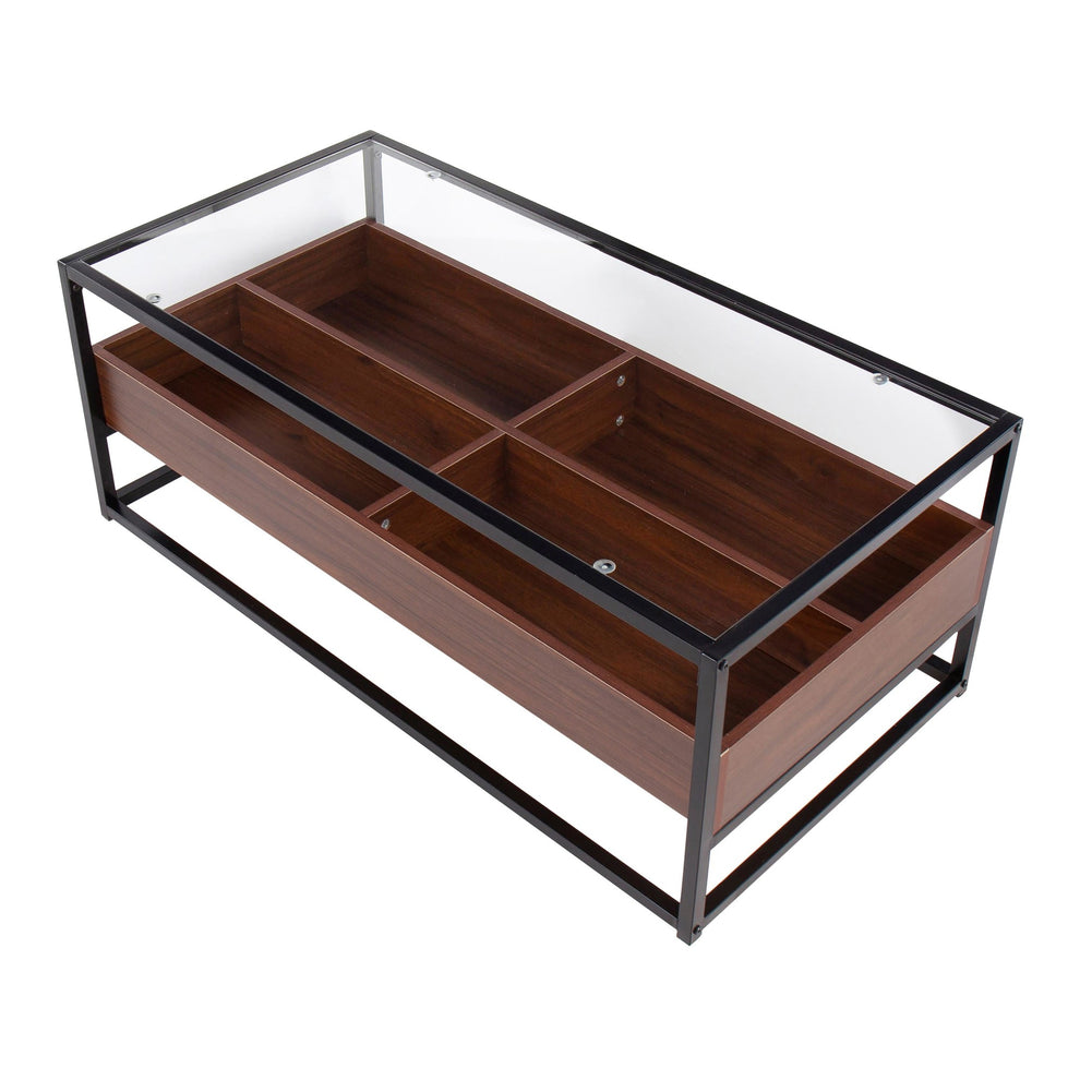 Display Contemporary Coffee Table in Black Metal, Walnut Wood, and Clear Glass By LumiSource | Coffee Tables | Modishstore - 7