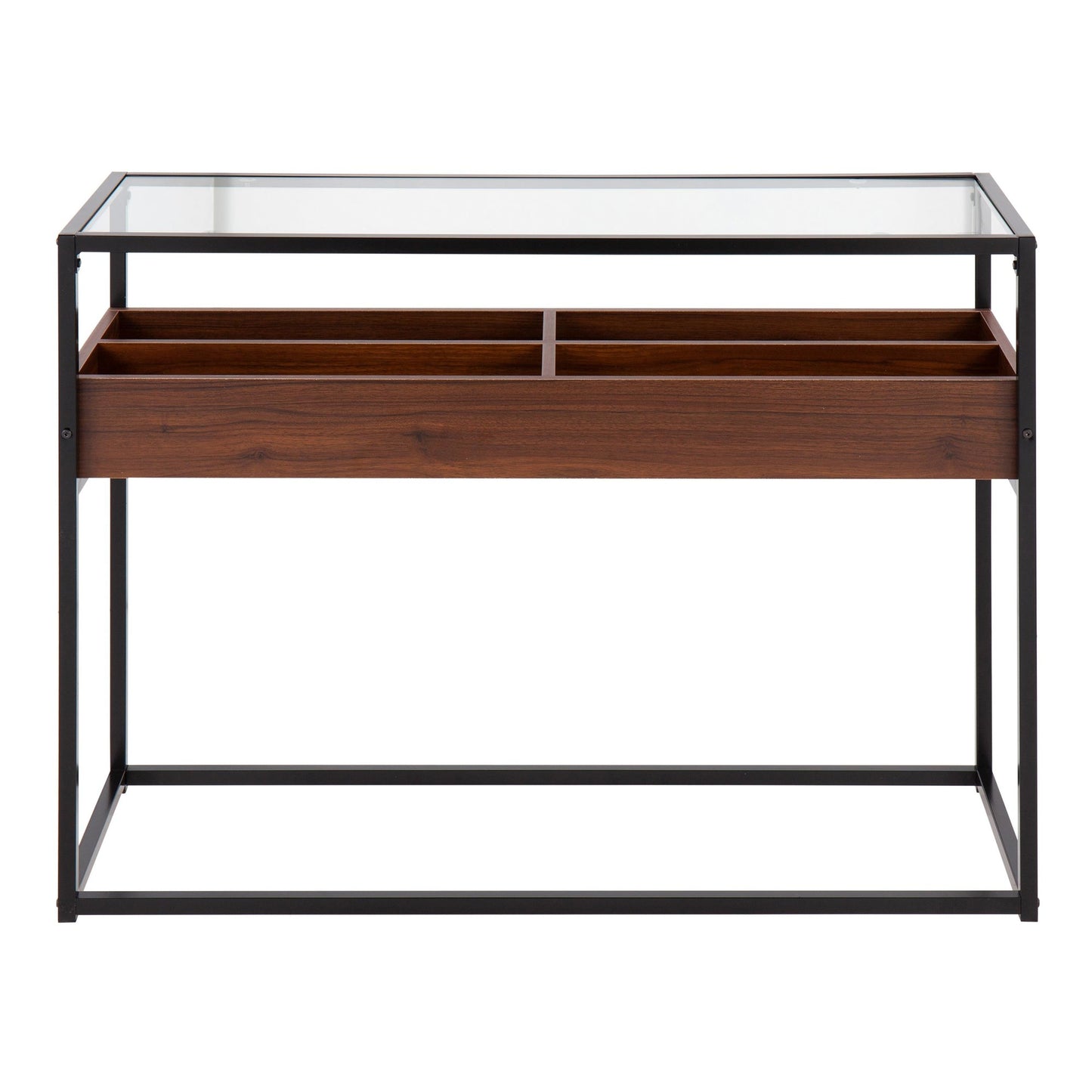 Display Contemporary Console Table in Black Metal, Walnut Wood, and Clear Glass By LumiSource | Console Tables | Modishstore - 5