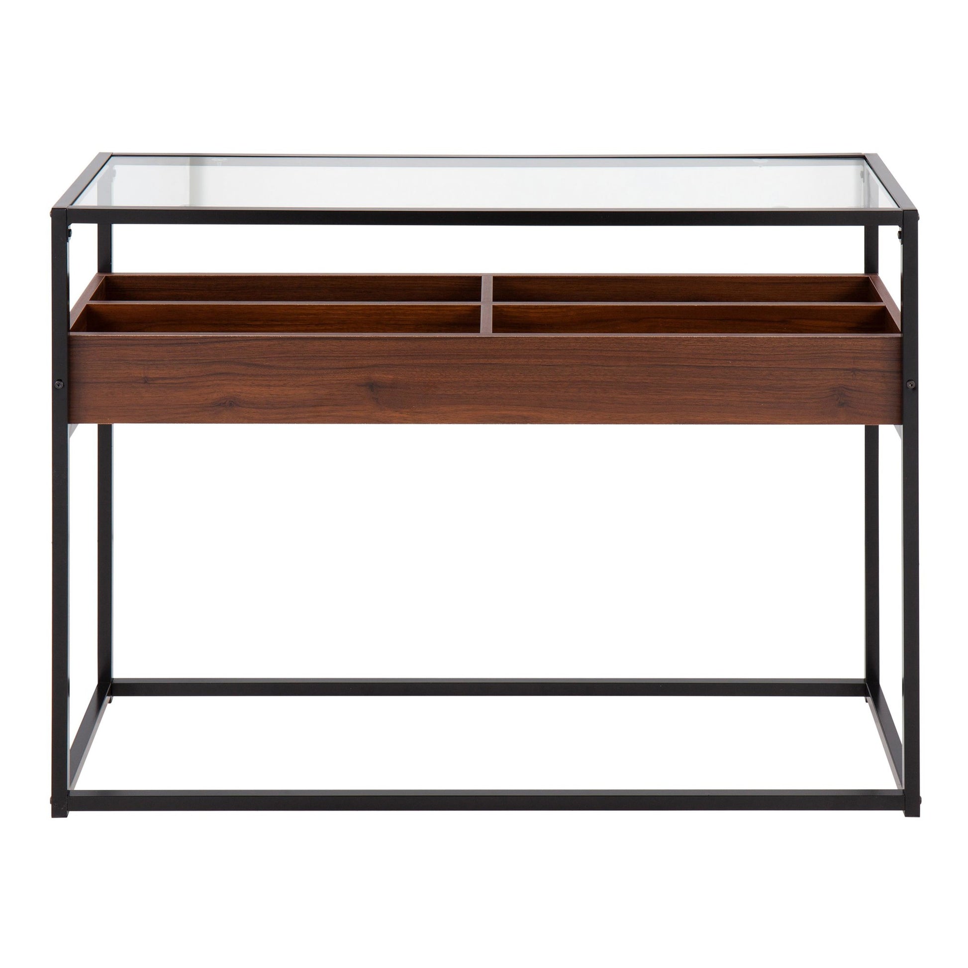 Display Contemporary Console Table in Black Metal, Walnut Wood, and Clear Glass By LumiSource | Console Tables | Modishstore - 5
