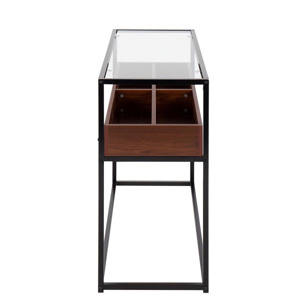Display Contemporary Console Table in Black Metal, Walnut Wood, and Clear Glass By LumiSource | Console Tables | Modishstore - 3