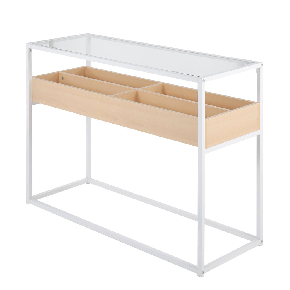 Display Contemporary Console Table in Black Metal, Walnut Wood, and Clear Glass By LumiSource | Console Tables | Modishstore - 10