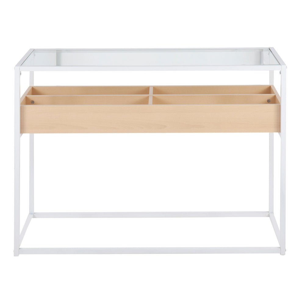 Display Contemporary Console Table in Black Metal, Walnut Wood, and Clear Glass By LumiSource | Console Tables | Modishstore - 11