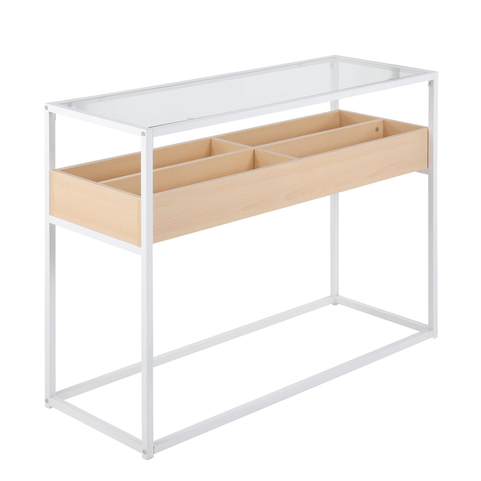 Display Contemporary Console Table in Black Metal, Walnut Wood, and Clear Glass By LumiSource | Console Tables | Modishstore - 7
