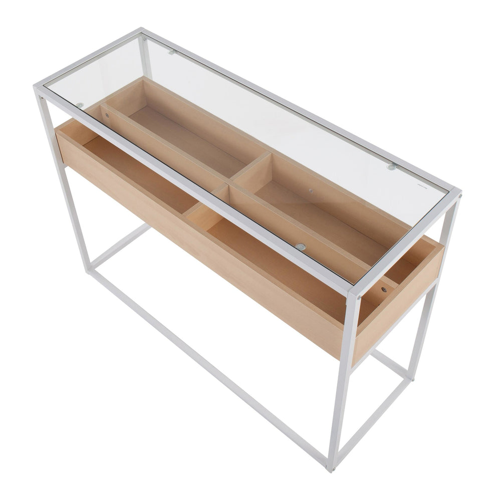 Display Contemporary Console Table in Black Metal, Walnut Wood, and Clear Glass By LumiSource | Console Tables | Modishstore - 12
