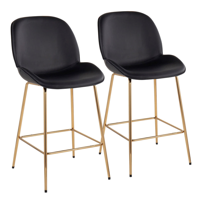 Diva Contemporary/Glam Counter Stool in Gold Steel and Black Faux Leather By LumiSource - Set of 2 | Counter Stools | Modishstore