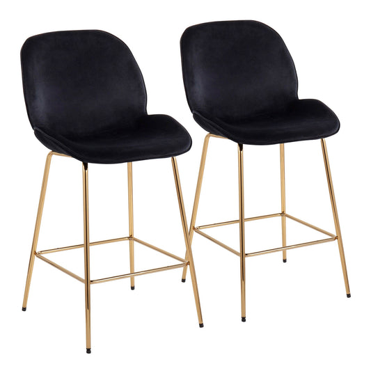 Diva Contemporary/Glam Counter Stool in Gold Steel and Black Velvet By LumiSource - Set of 2 | Counter Stools | Modishstore