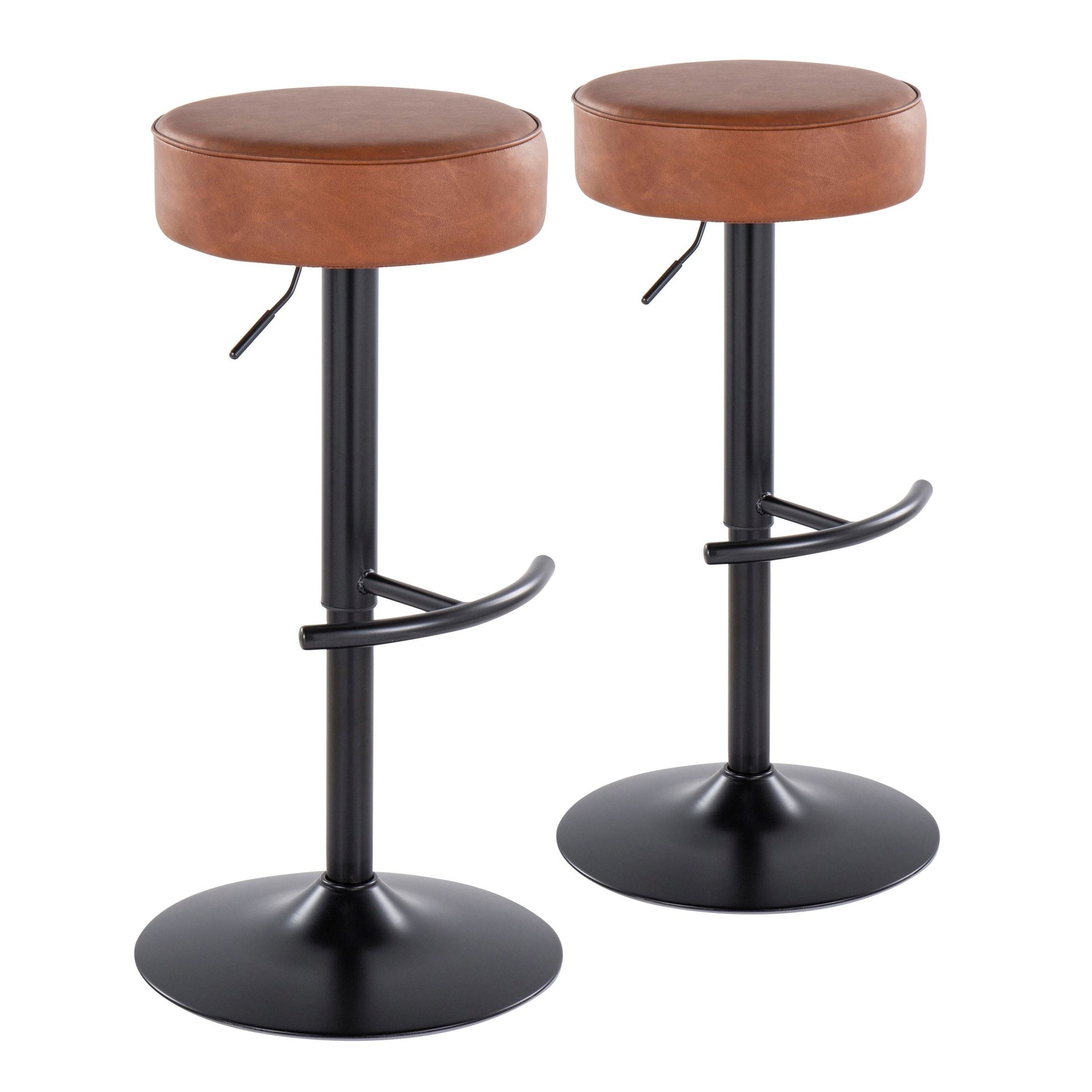 Dot Contemporary Adjustable Barstool with Swivel in Black Metal and Camel Faux Leather By LumiSource - Set of 2 | Bar Stools | Modishstore