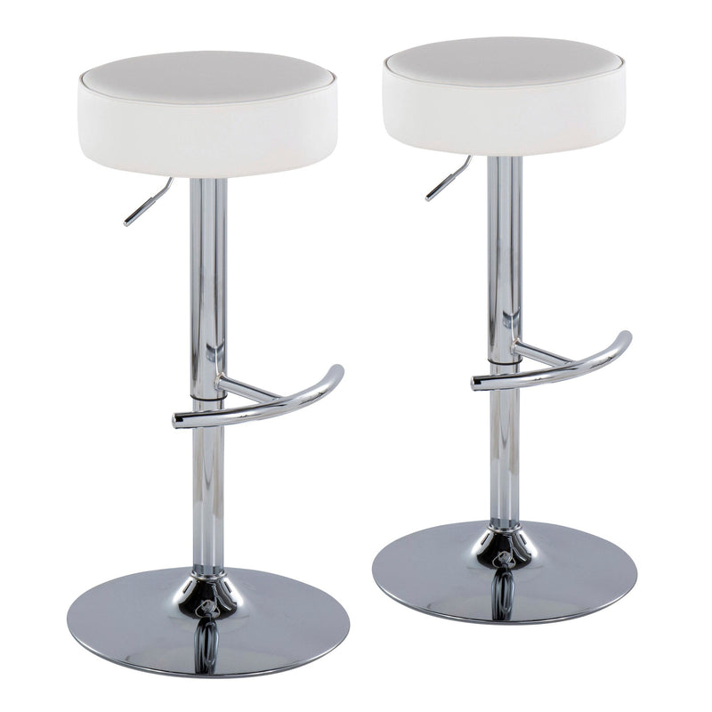 Dot Contemporary Adjustable Barstool with Swivel in Chrome Metal and Black Faux Leather By LumiSource - Set of 2 | Bar Stools | Modishstore - 9