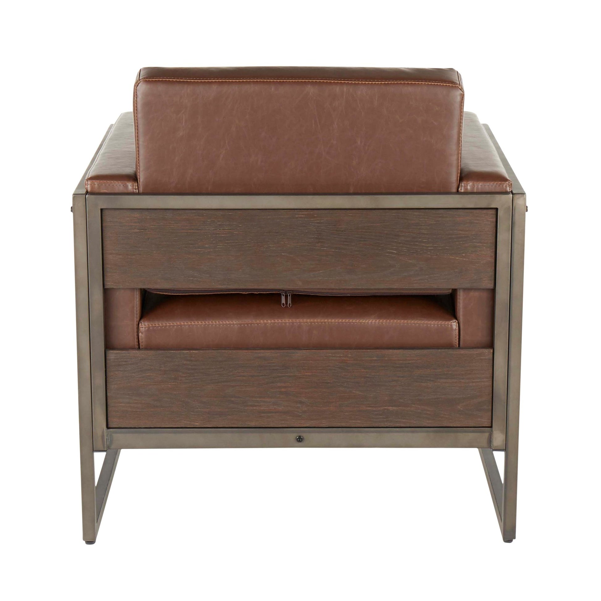 Drift Industrial Lounge Chair in Antique Metal with Brown Faux Leather and Espresso Wood By LumiSource | Side Chairs | Modishstore - 8