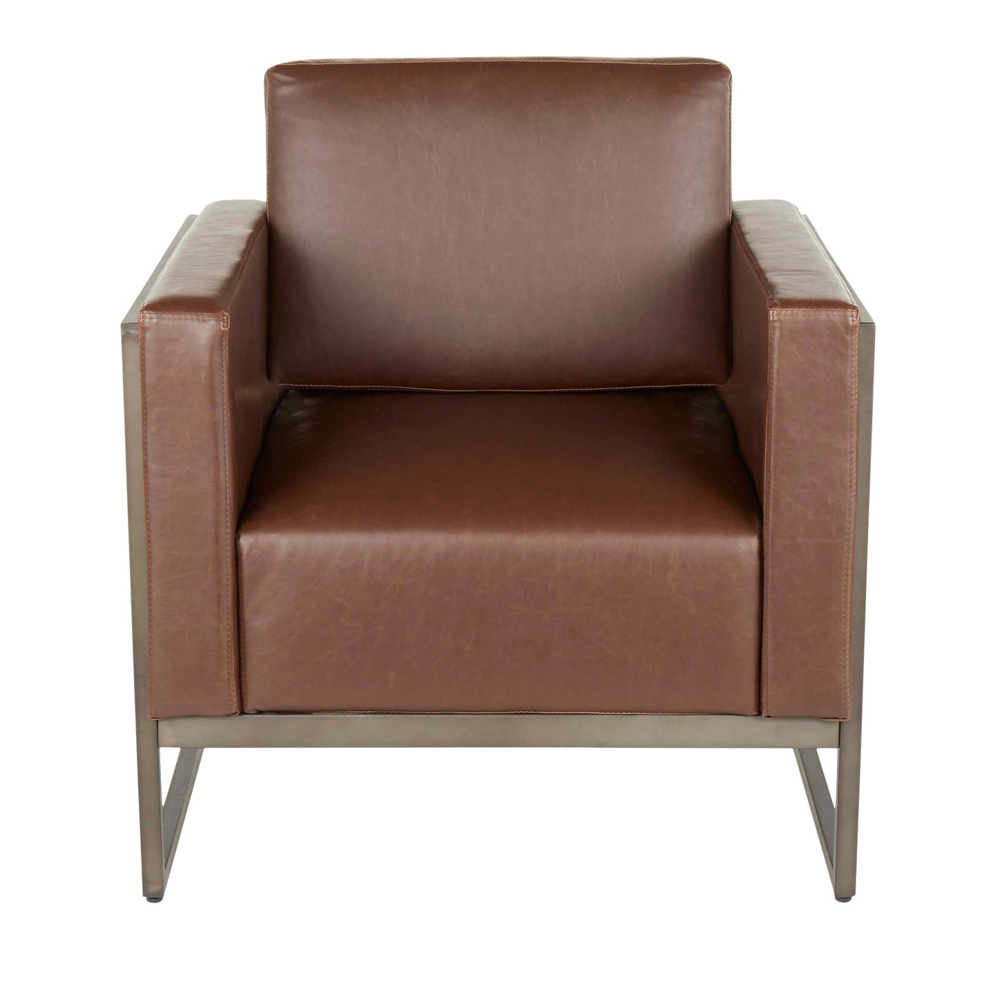 Drift Industrial Lounge Chair in Antique Metal with Brown Faux Leather and Espresso Wood By LumiSource | Side Chairs | Modishstore - 9