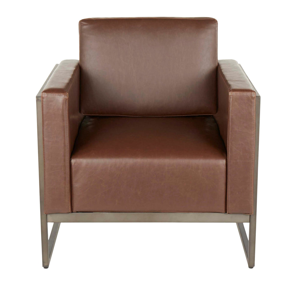 Drift Industrial Lounge Chair in Antique Metal with Brown Faux Leather and Espresso Wood By LumiSource | Side Chairs | Modishstore - 9