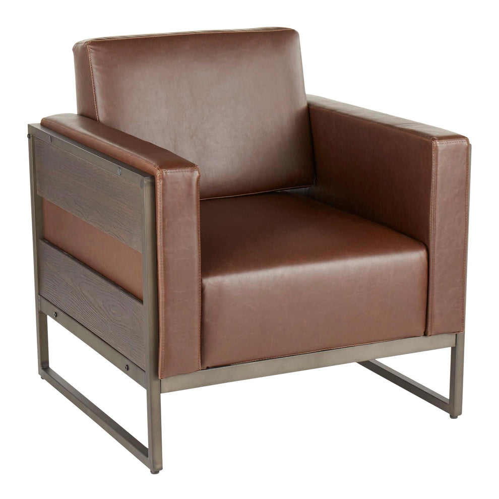 Drift Industrial Lounge Chair in Antique Metal with Brown Faux Leather and Espresso Wood By LumiSource | Side Chairs | Modishstore - 2