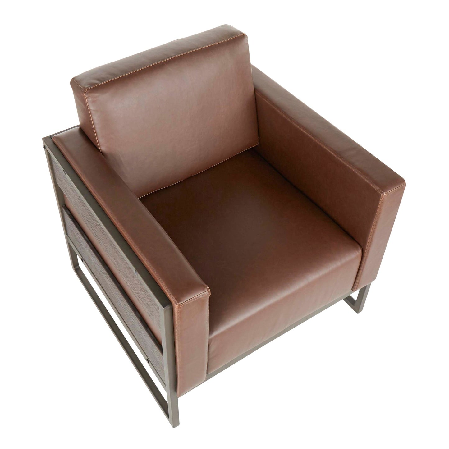 Drift Industrial Lounge Chair in Antique Metal with Brown Faux Leather and Espresso Wood By LumiSource | Side Chairs | Modishstore - 3