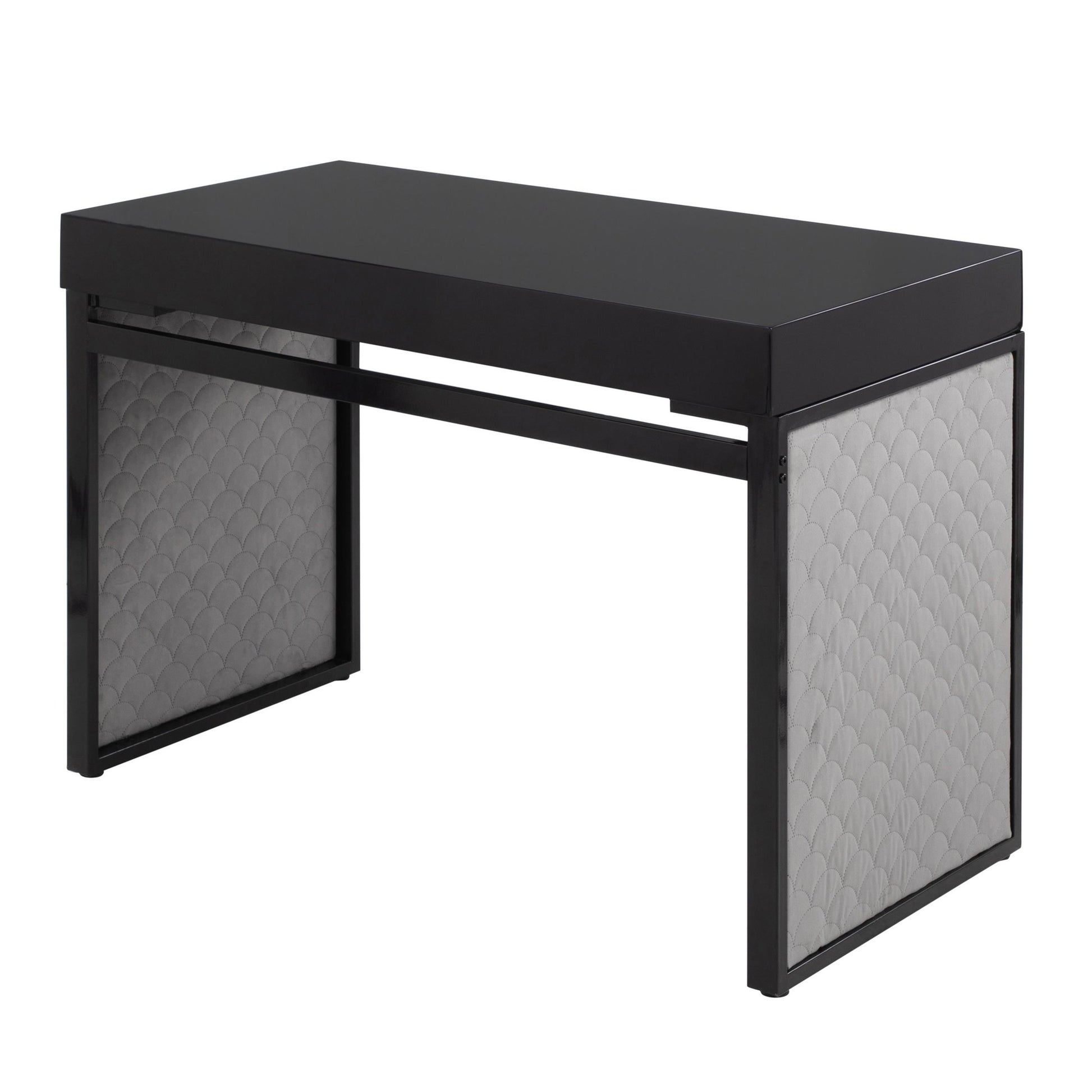 Drift Contemporary Upholstered Desk in Black Steel, Black Wood and Silver Velvet By LumiSource | Desks | Modishstore - 6