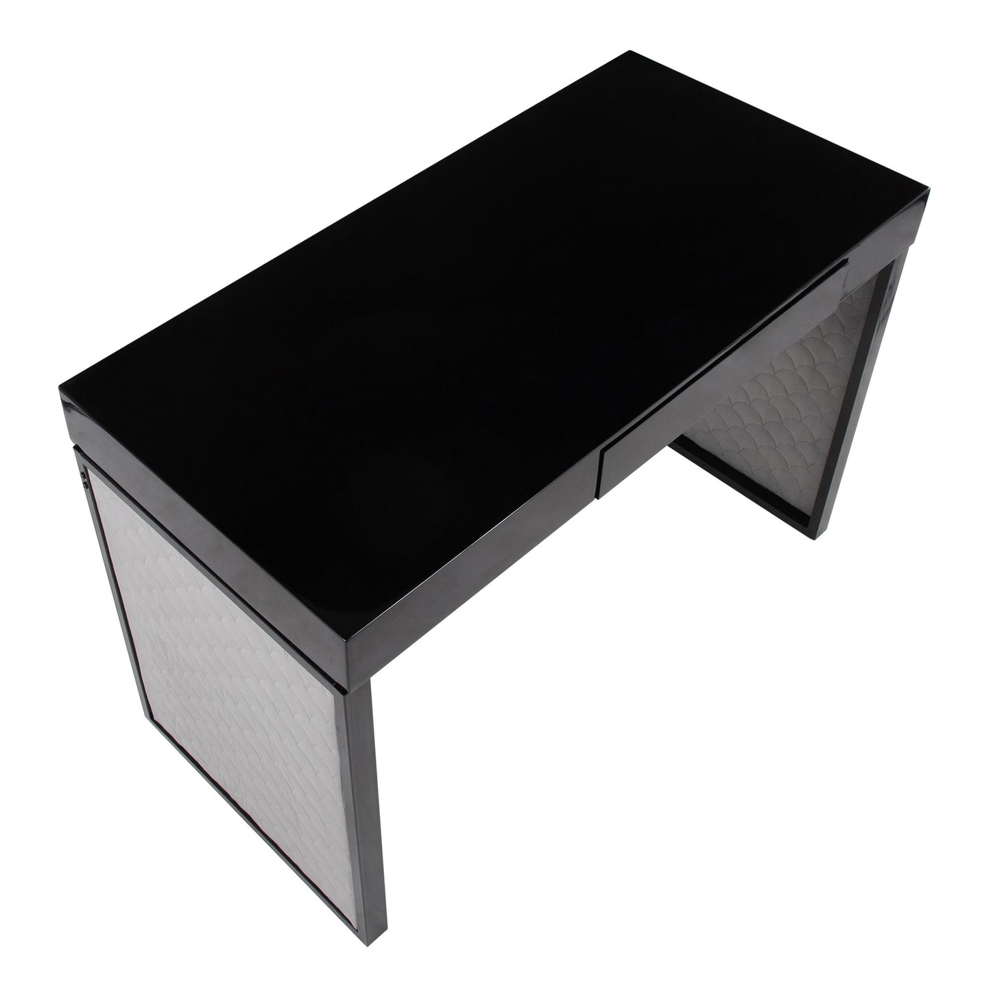 Drift Contemporary Upholstered Desk in Black Steel, Black Wood and Silver Velvet By LumiSource | Desks | Modishstore - 2