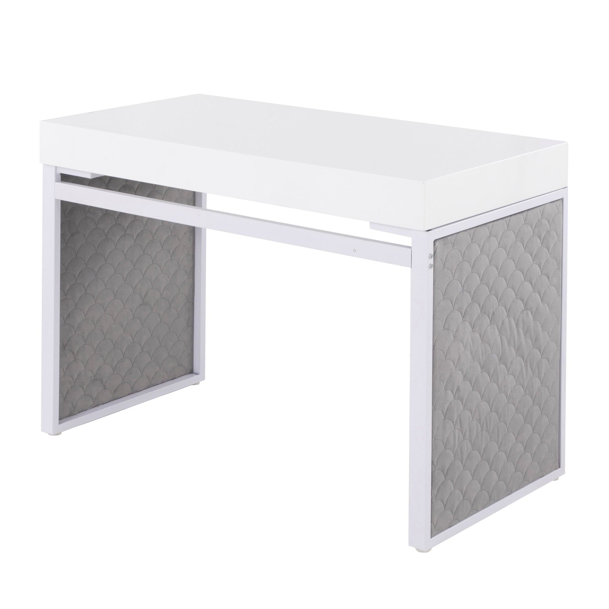 Drift Contemporary Upholstered Desk in Black Steel, Black Wood and Silver Velvet By LumiSource | Desks | Modishstore - 14