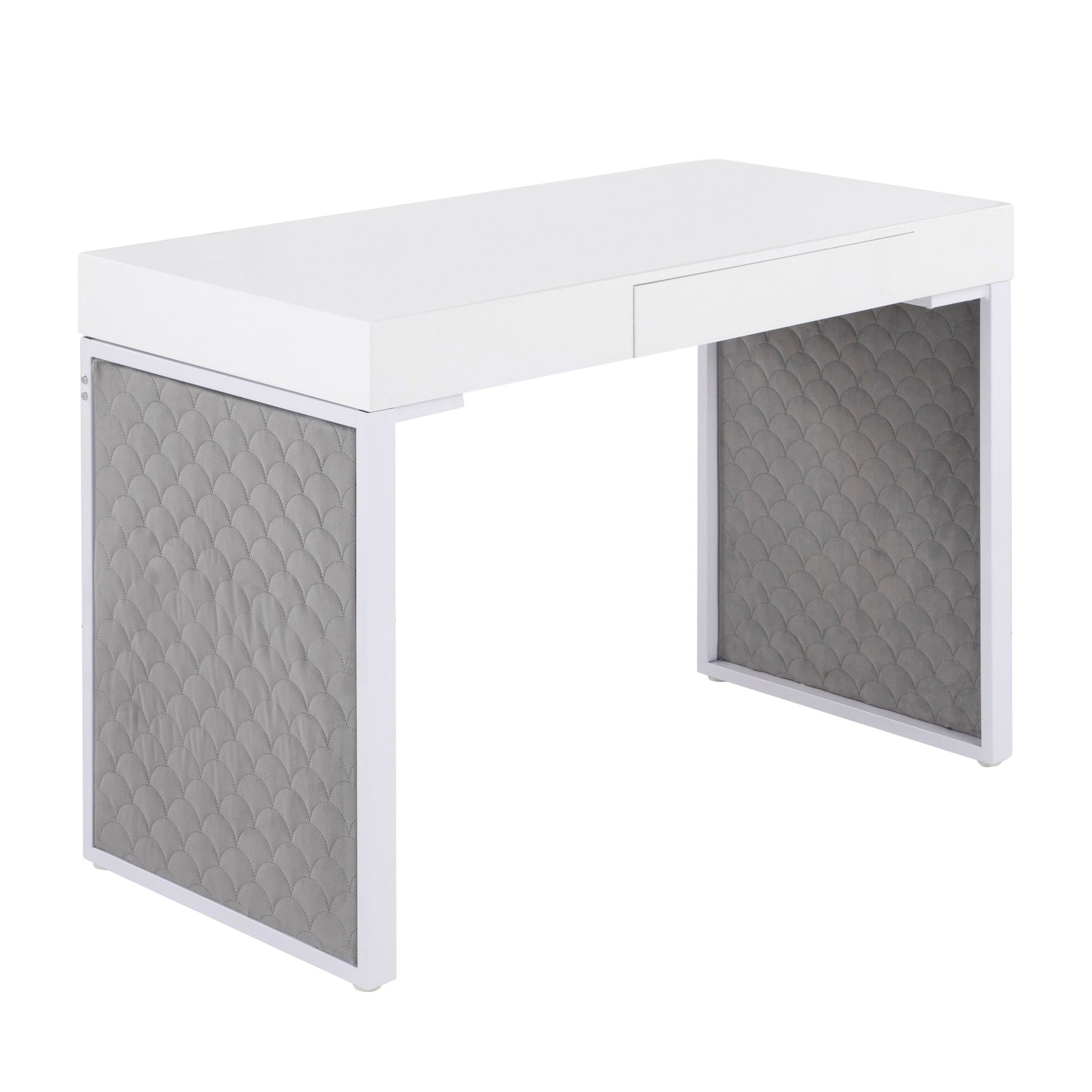 Drift Contemporary Upholstered Desk in Black Steel, Black Wood and Silver Velvet By LumiSource | Desks | Modishstore - 9