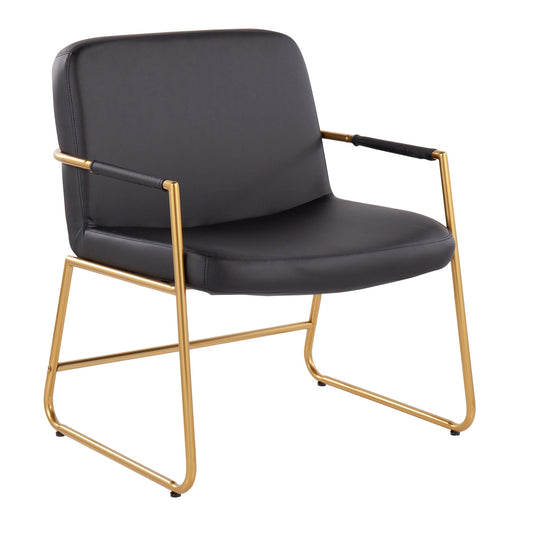 Duke Contemporary Accent Chair in Gold Steel and Black Faux Leather By LumiSource | Accent Chairs | Modishstore