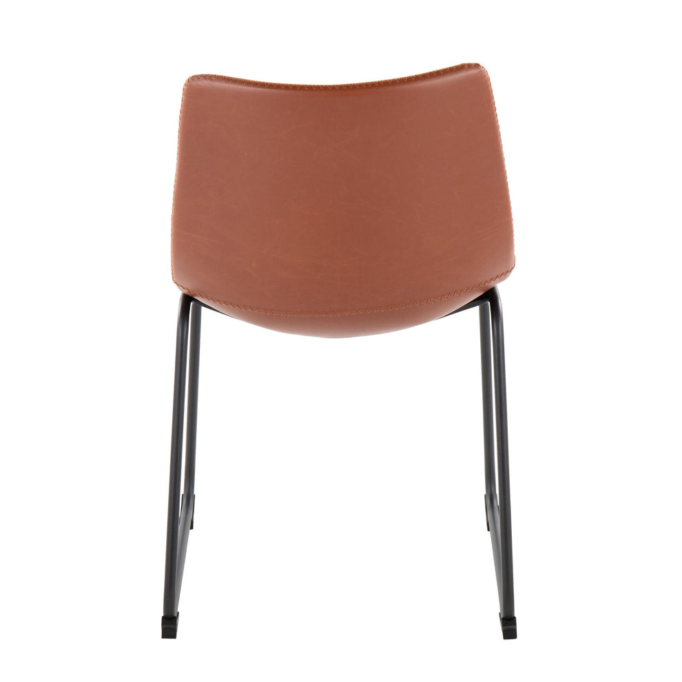 Duke Industrial Side Chair in Black Steel and Cognac Faux Leather By LumiSource - Set of 2 | Dining Chairs | Modishstore - 6