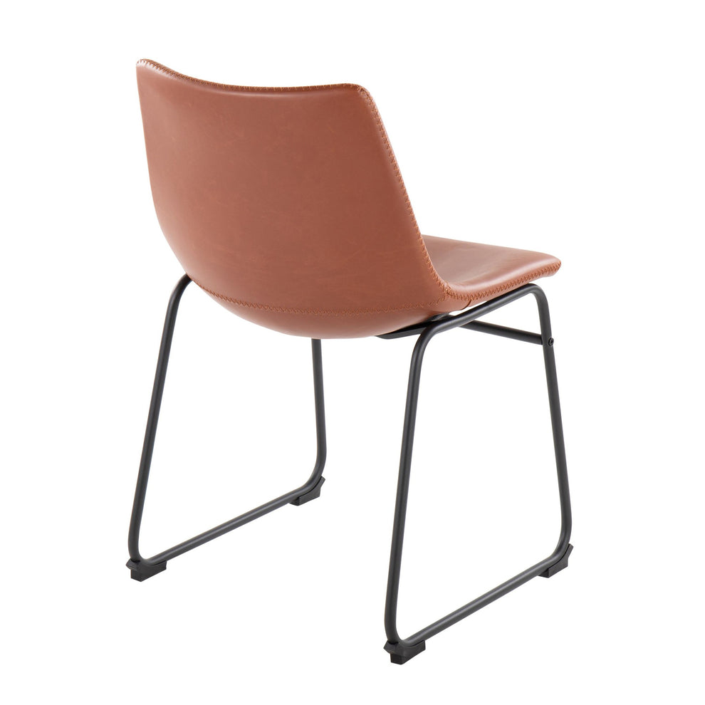 Duke Industrial Side Chair in Black Steel and Cognac Faux Leather By LumiSource - Set of 2 | Dining Chairs | Modishstore - 5
