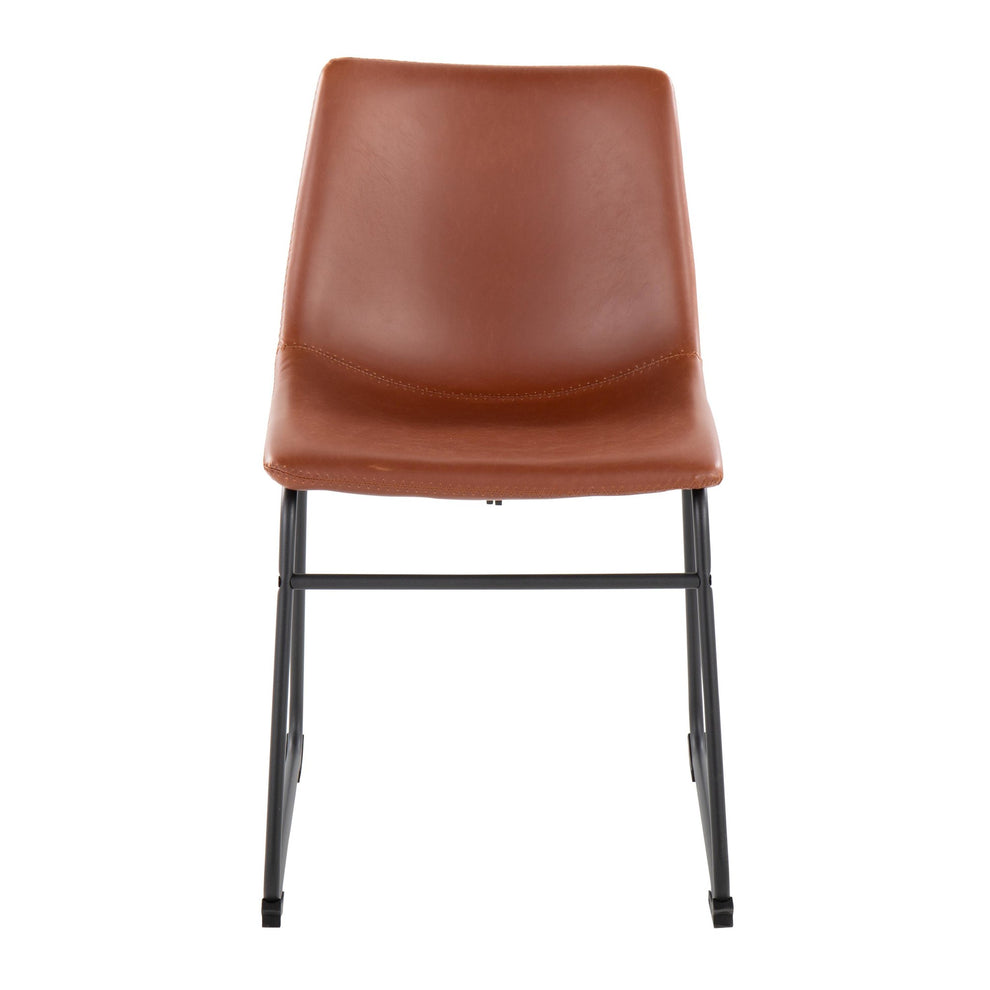 Duke Industrial Side Chair in Black Steel and Cognac Faux Leather By LumiSource - Set of 2 | Dining Chairs | Modishstore - 7