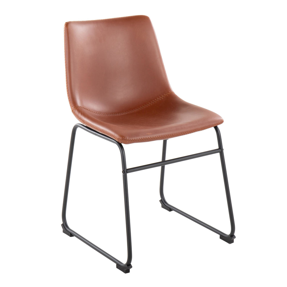 Duke Industrial Side Chair in Black Steel and Cognac Faux Leather By LumiSource - Set of 2 | Dining Chairs | Modishstore - 8
