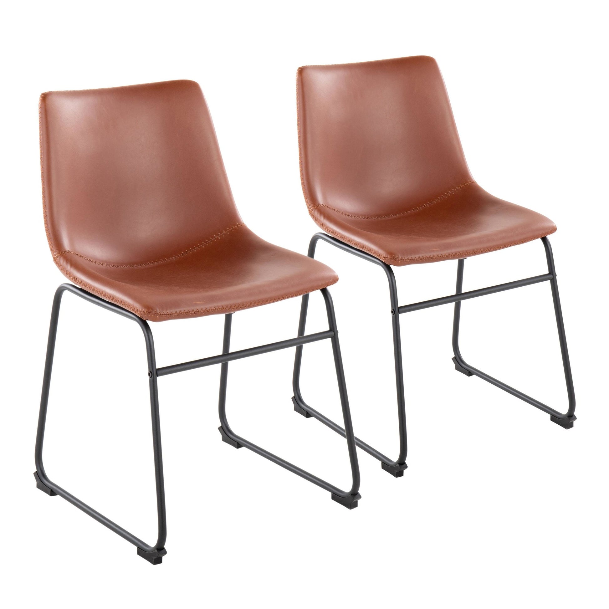 Duke Industrial Side Chair in Black Steel and Cognac Faux Leather By LumiSource - Set of 2 | Dining Chairs | Modishstore