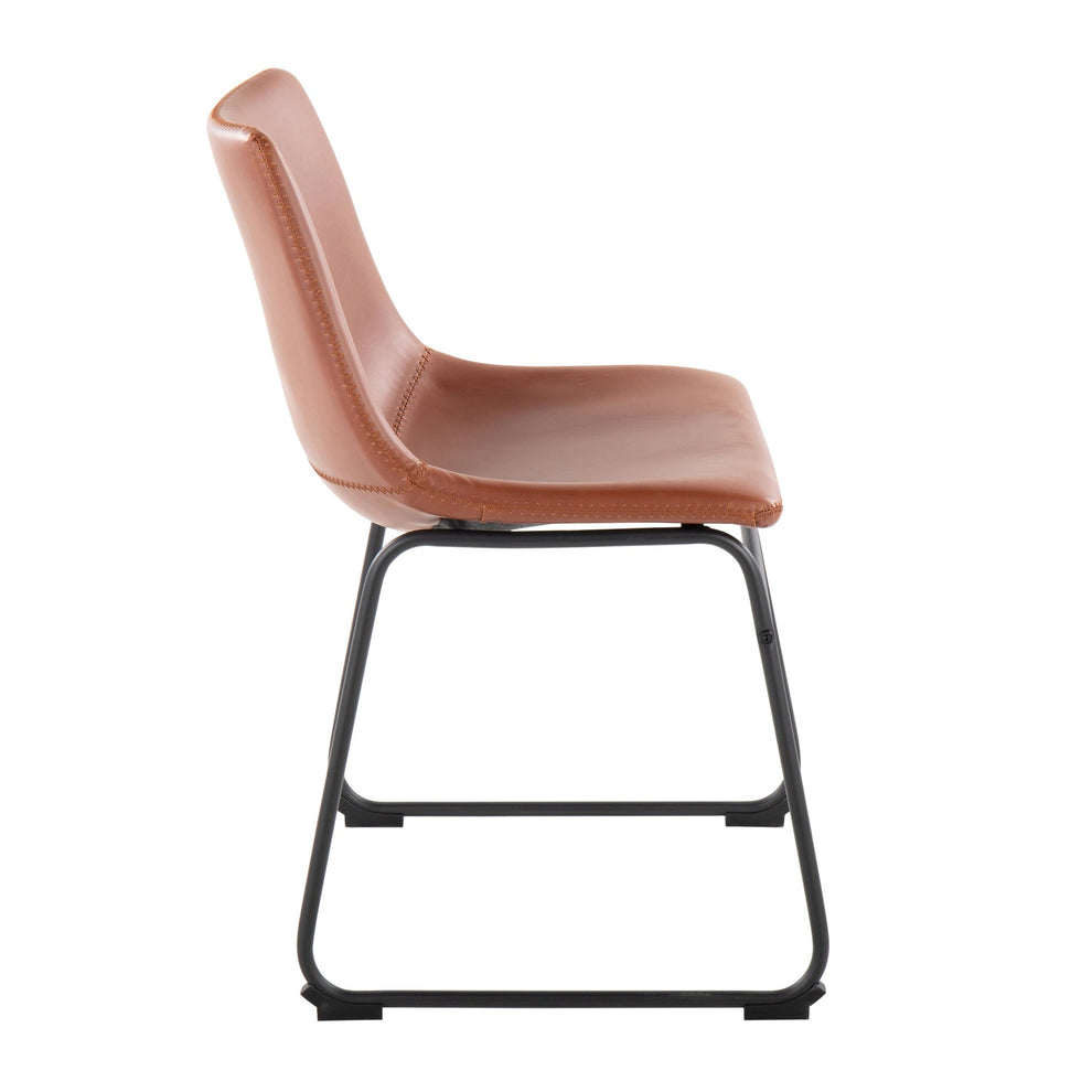 Duke Industrial Side Chair in Black Steel and Cognac Faux Leather By LumiSource - Set of 2 | Dining Chairs | Modishstore - 2