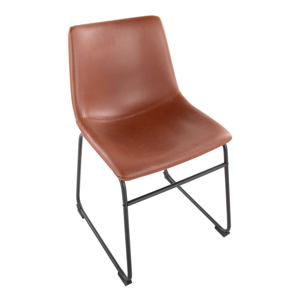 Duke Industrial Side Chair in Black Steel and Cognac Faux Leather By LumiSource - Set of 2 | Dining Chairs | Modishstore - 3