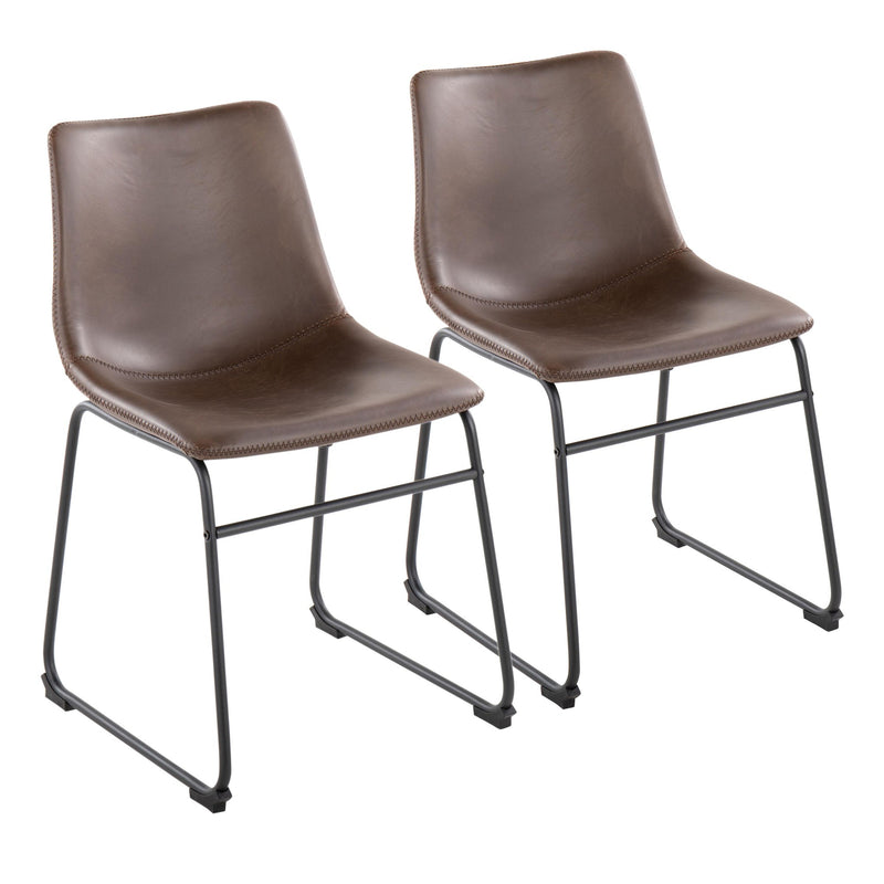 Duke Industrial Side Chair in Black Steel and Cognac Faux Leather By LumiSource - Set of 2 | Dining Chairs | Modishstore - 9