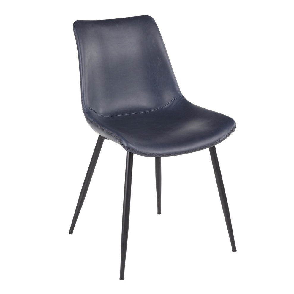 LumiSource Durango Dining Chair - Set of 2 DC-DRNG with Tapered Metal Legs With Black Finish in the Blue and Grey Color and Vintage Faux Leather Upholstery | Dining Chairs | Modishstore - 7