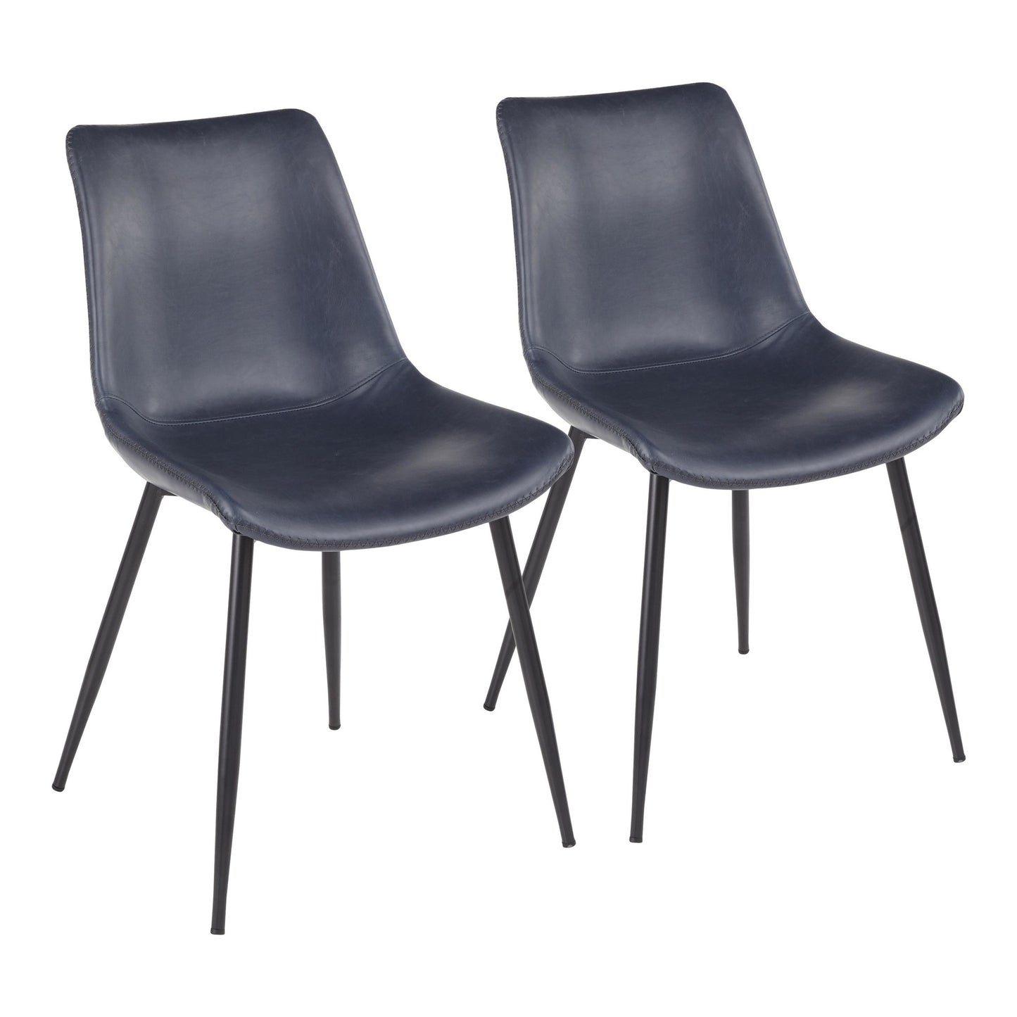 LumiSource Durango Dining Chair - Set of 2 DC-DRNG with Tapered Metal Legs With Black Finish in the Blue and Grey Color and Vintage Faux Leather Upholstery | Dining Chairs | Modishstore