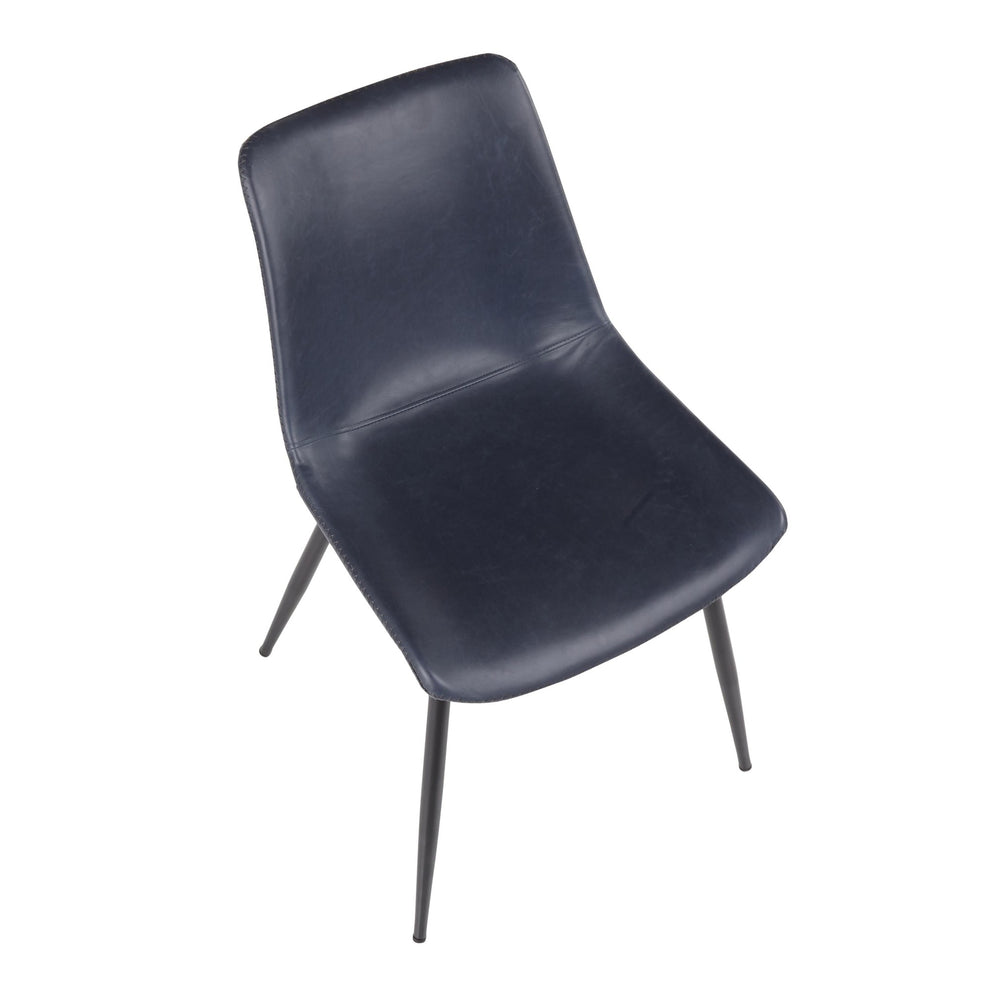 LumiSource Durango Dining Chair - Set of 2 DC-DRNG with Tapered Metal Legs With Black Finish in the Blue and Grey Color and Vintage Faux Leather Upholstery | Dining Chairs | Modishstore - 3