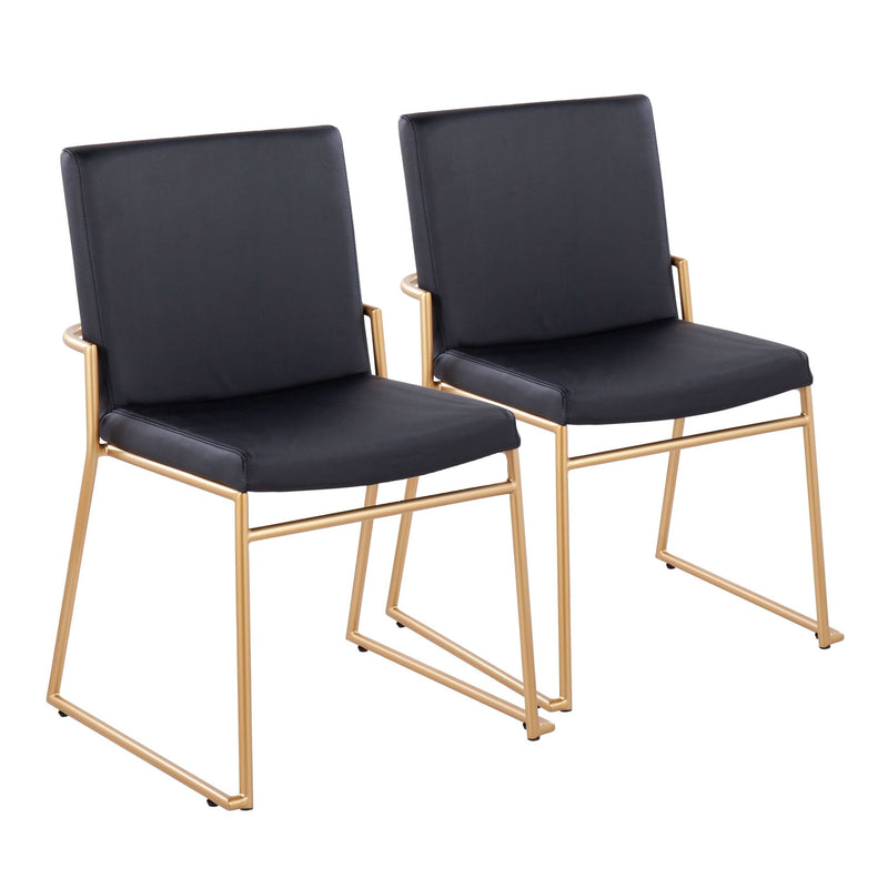 Dutchess Contemporary Dining Chair in Gold Steel and Black Faux Leather By LumiSource - Set of 2 | Dining Chairs | Modishstore
