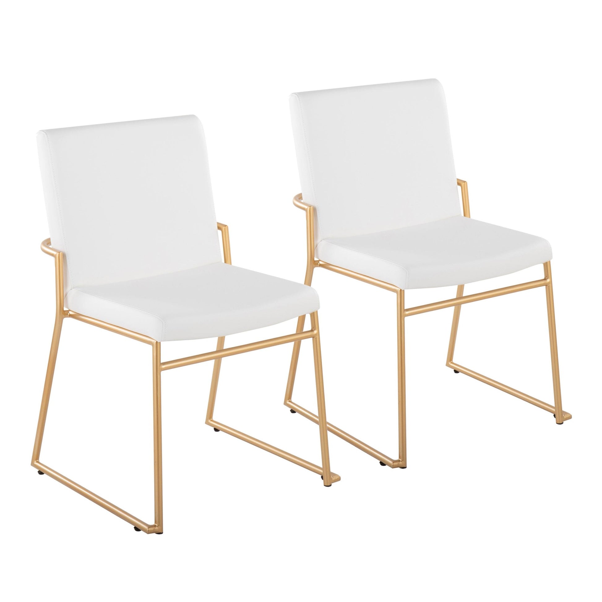 Dutchess Contemporary Dining Chair in Gold Steel and White Faux Leather By LumiSource - Set of 2 | Dining Chairs | Modishstore