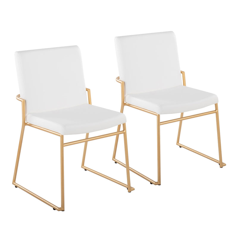 Dutchess Contemporary Dining Chair in Gold Steel and White Faux Leather By LumiSource - Set of 2 | Dining Chairs | Modishstore