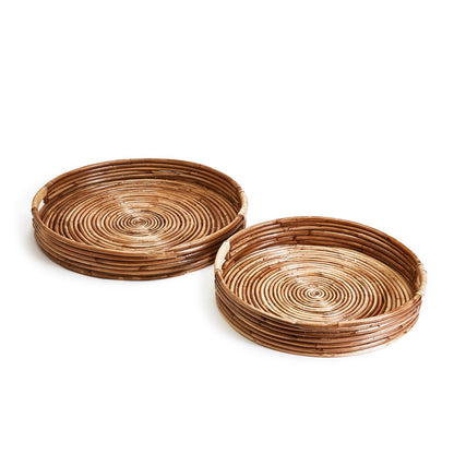 Cane Hand-Crafted Rounded Tray Set Of 2 By Tozai Home | Trays | Modishstore -2