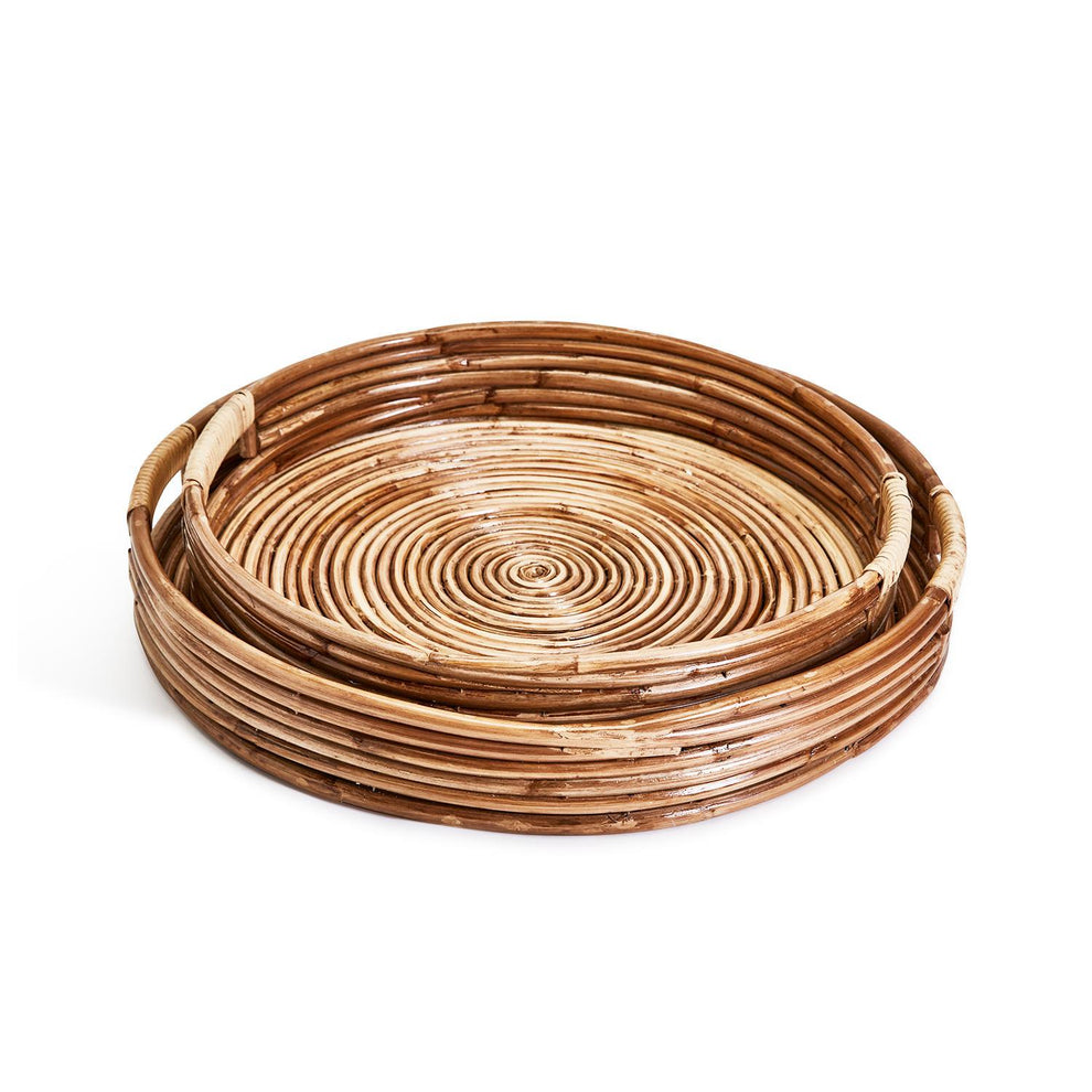 Cane Hand-Crafted Rounded Tray Set Of 4 By Tozai Home | Trays | Modishstore - 4