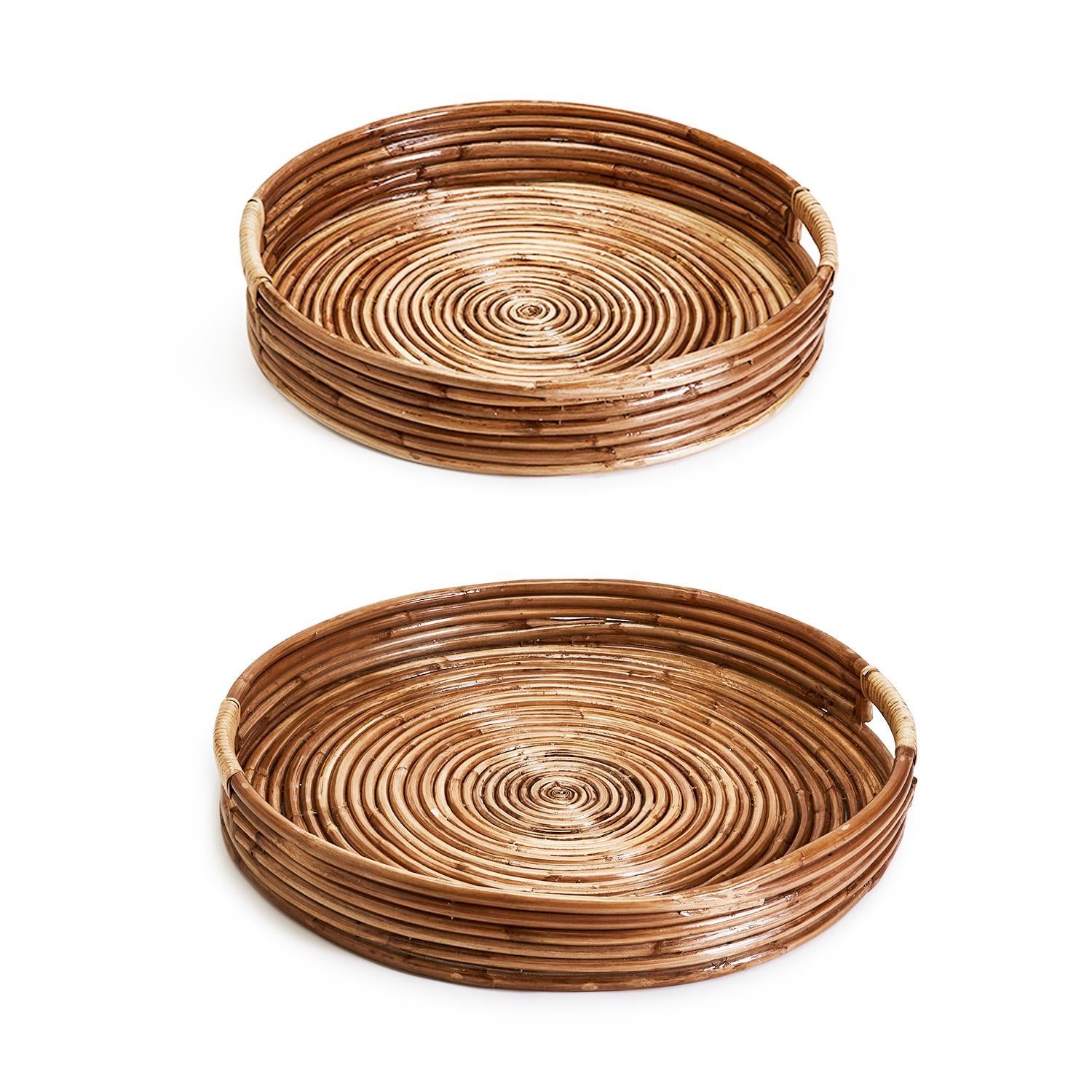 Cane Hand-Crafted Rounded Tray Set Of 2 By Tozai Home | Trays | Modishstore -3