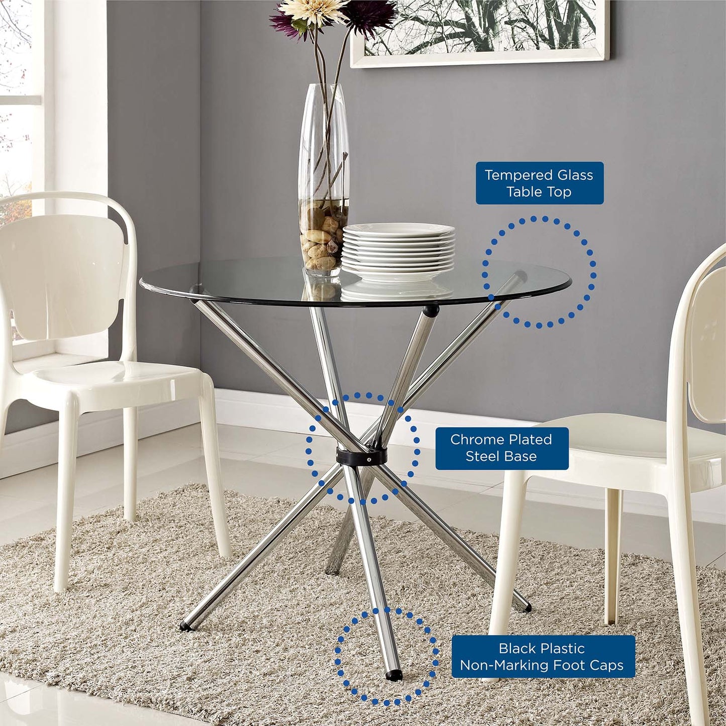 Modway Baton Round Dining Table - Clear - EEI-1074 | Dining Tables | Modishstore - 2