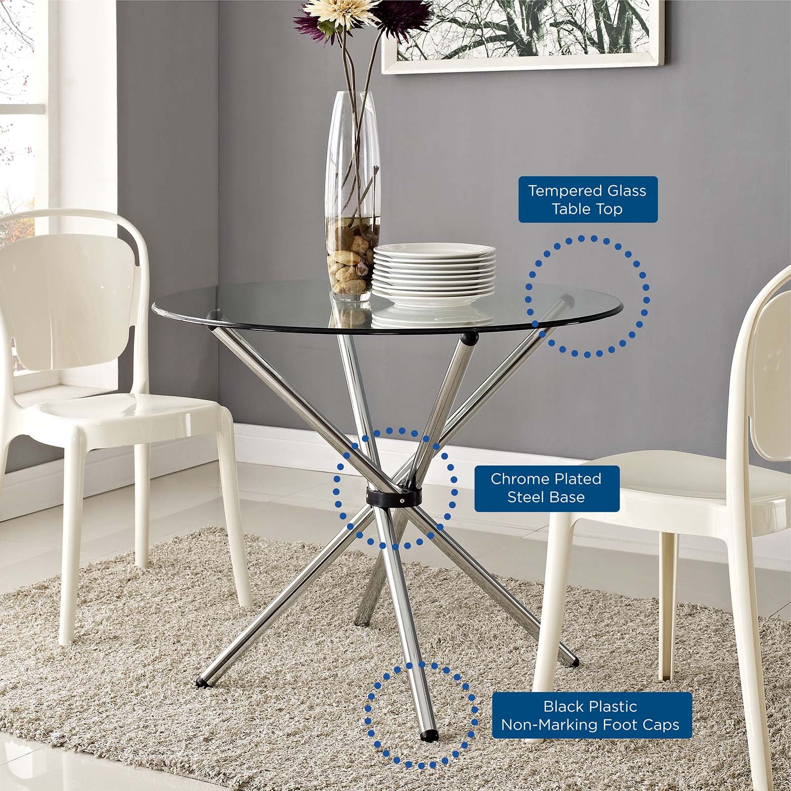 Modway Baton Round Dining Table - Clear - EEI-1074 | Dining Tables | Modishstore - 2