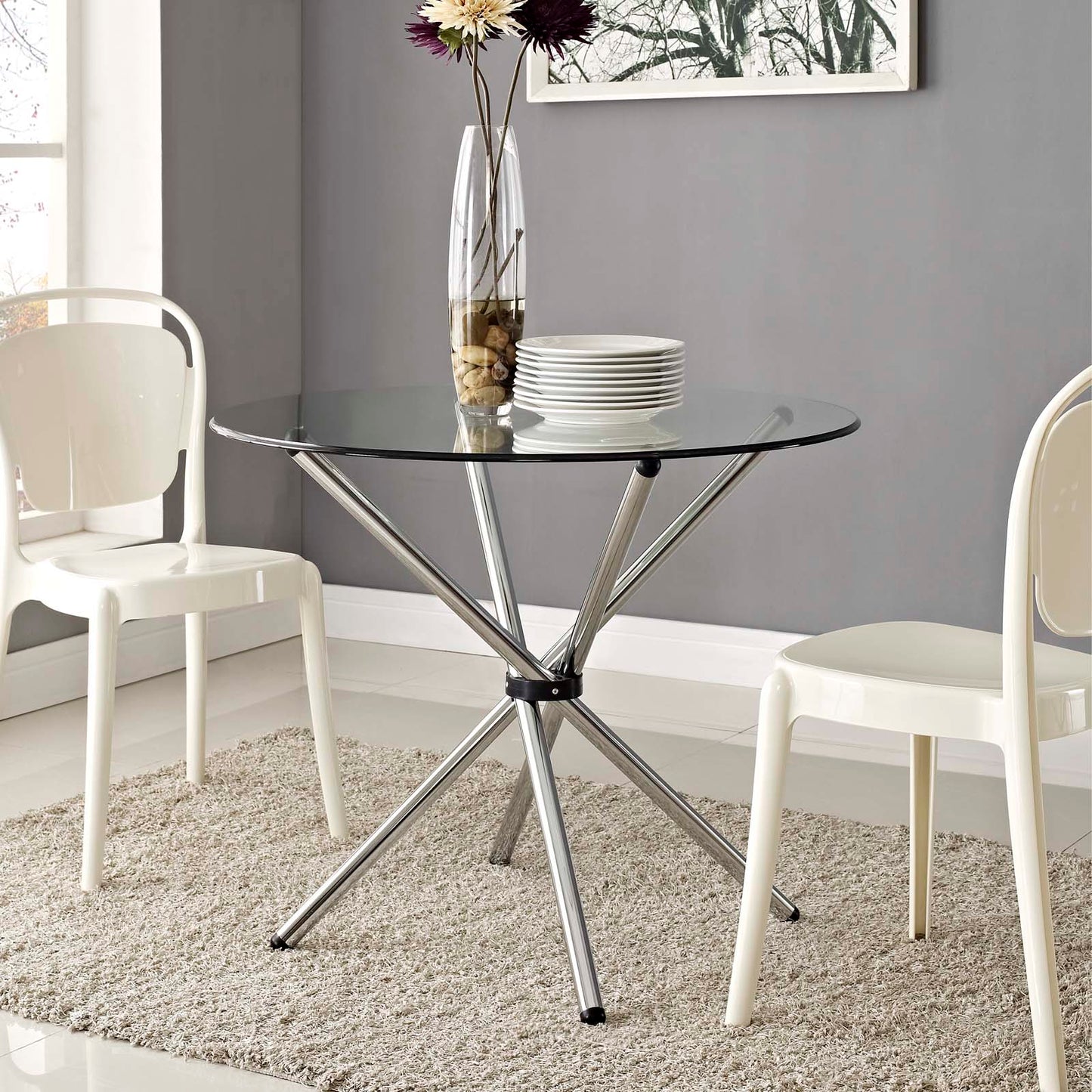 Modway Baton Round Dining Table - Clear - EEI-1074 | Dining Tables | Modishstore - 1