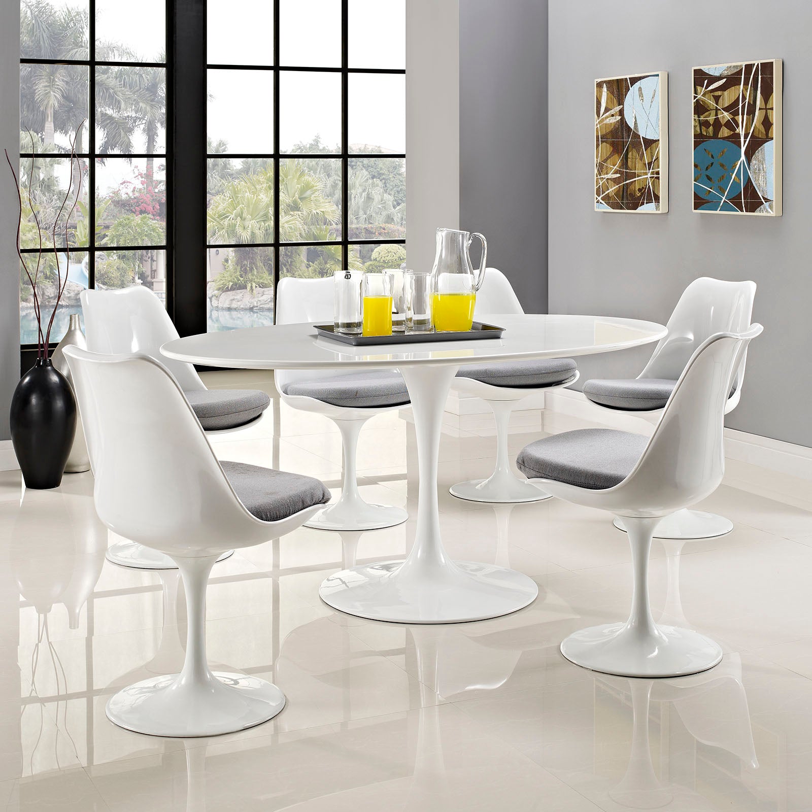 Modway Lippa 60" Oval Wood Top Dining Table - White | Dining Tables | Modishstore