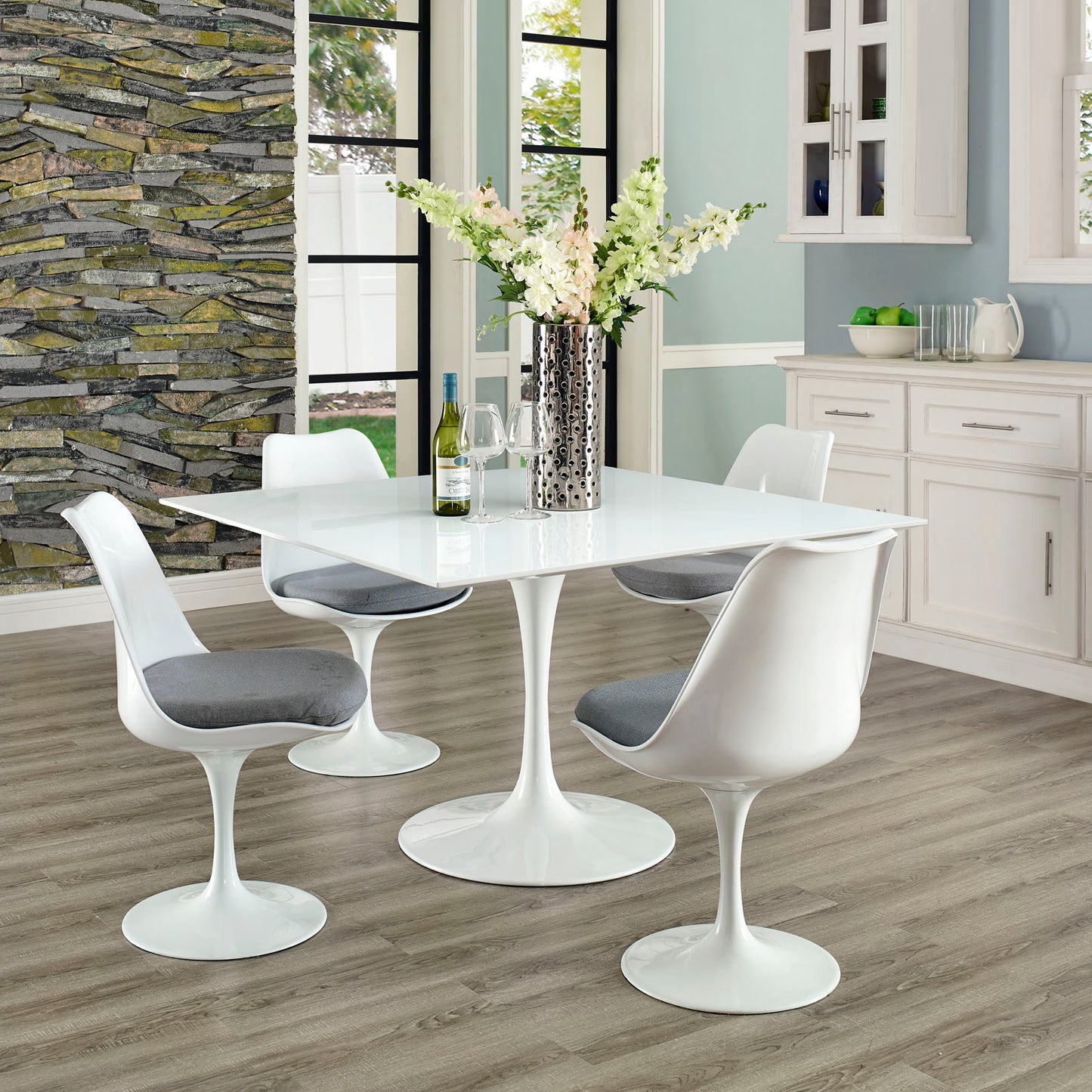 Modway Lippa 47" Square Wood Top Dining Table in White | Dining Tables | Modishstore