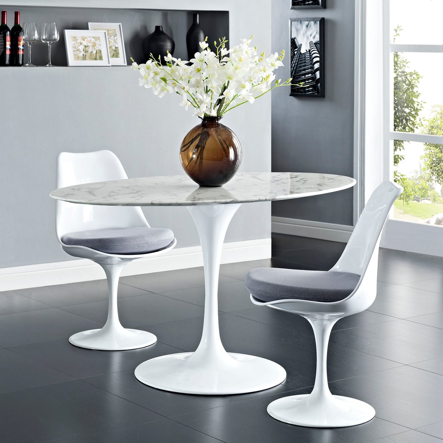 Modway Lippa 54" Oval Artificial Marble Dining Table - White | Dining Tables | Modishstore